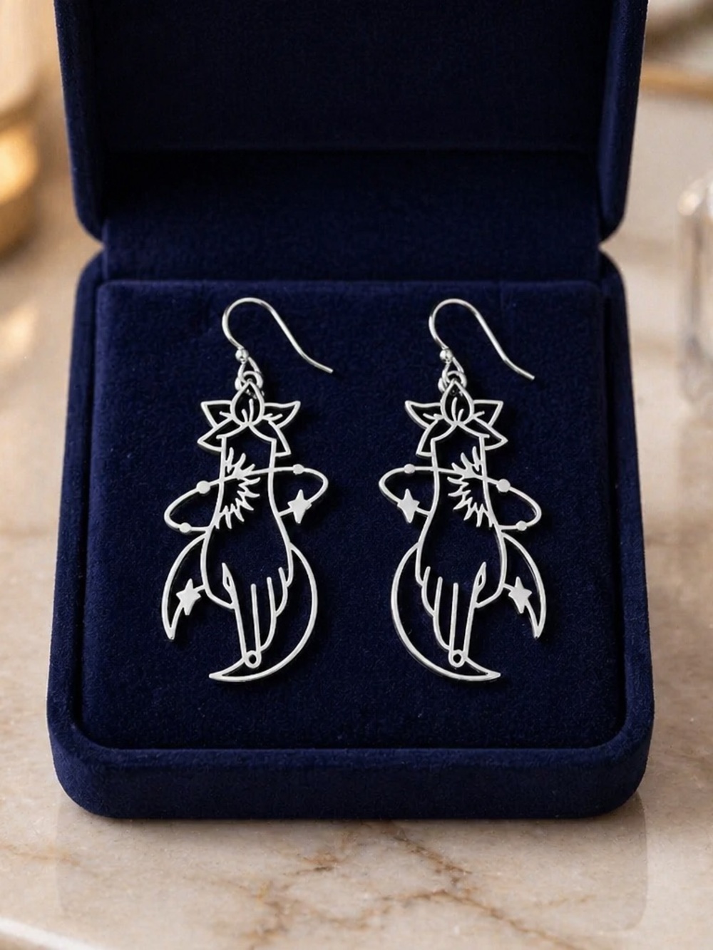 Silver Celestial Hand Dangle Earrings - hypoallergenic hooks